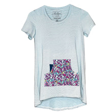 Cozy Loungewear Tee Shirt with Built In Shelf Bra for Support and Kangaroo Pocket with Inner Phone Pocket Ivory and Aqua with Floral Pocket