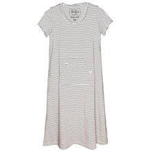 Cozy Loungewear Dress with Built in Shelf Bra for Support and Kangaroo Pocket with Inner Phone Pocket Ivory with Black Stripes
