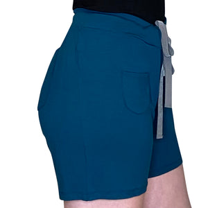 Cozy Loungewear Drawstring Shorts with Pockets Solid Teal