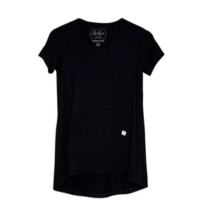 Cozy Loungewear Tee Shirt with Built In Shelf Bra for Support and Kangaroo Pocket with Inner Phone Pocket Solid Black