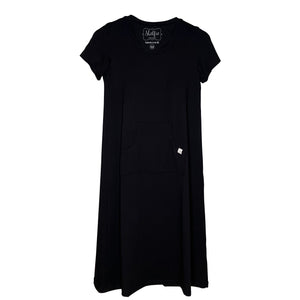 Cozy Loungewear Dress with Built in Shelf Bra for Support and Kangaroo Pocket with Inner Phone Pocket Solid Black 