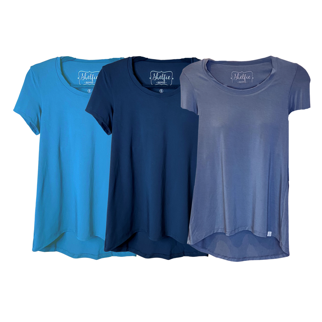 Women's Stretch Cotton Short Sleeve with Built-in Shelf Bra Shirt